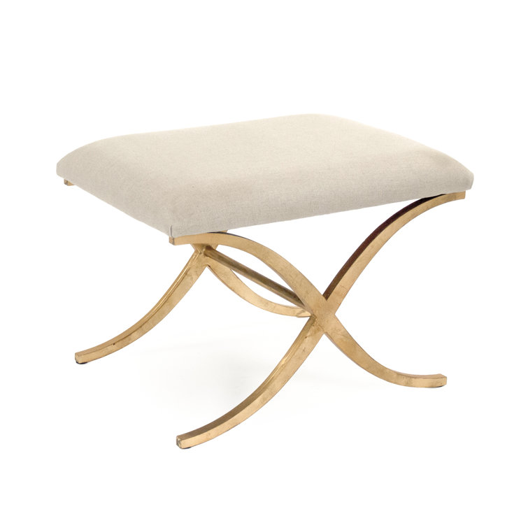 Natural Linen Upholstered Bench with Gold Metal Frame