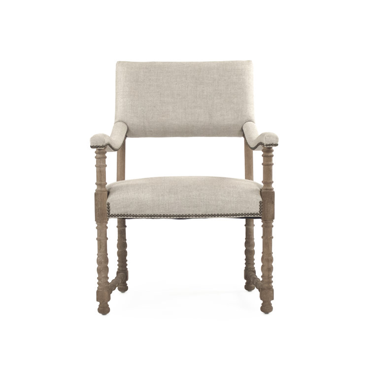 Silas Limed Grey Oak Upholstered Armchair with Brass Nailheads