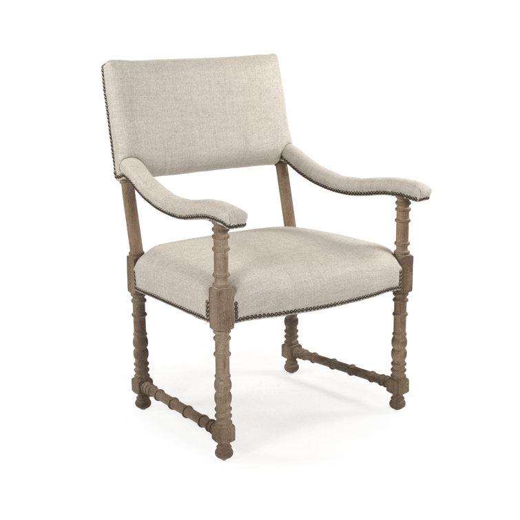 Silas Limed Grey Oak Upholstered Armchair with Brass Nailheads
