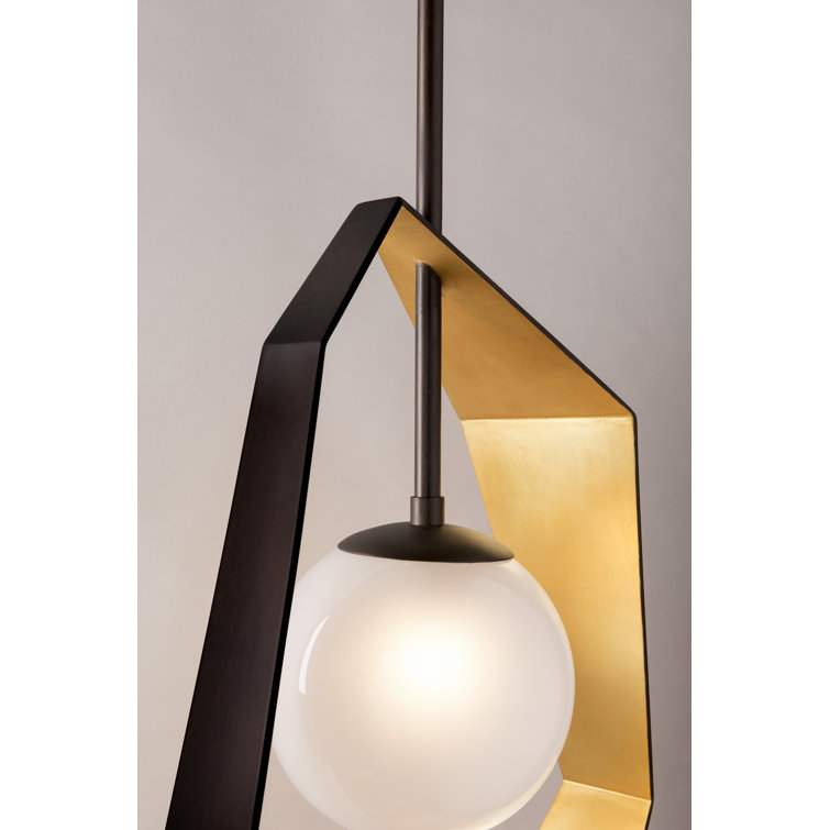 Origami Bronze & Gold Leaf Globe Pendant with Frosted Glass