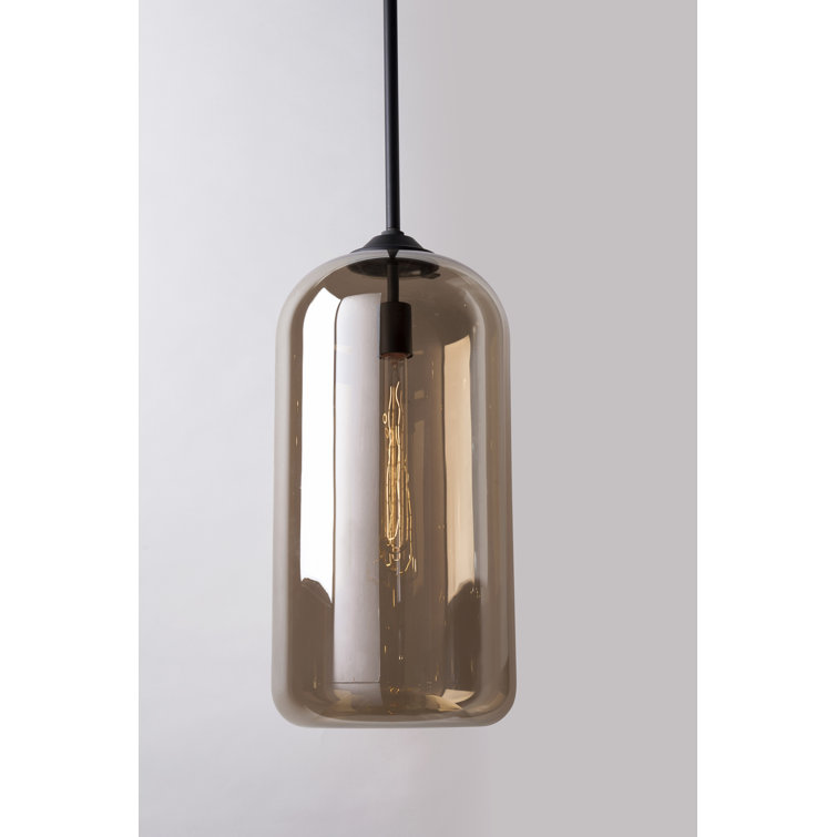 15.75" Black and Smoke Glass Modern Pendant Light