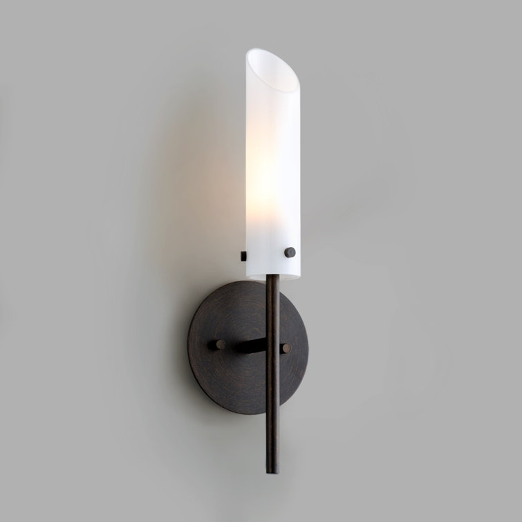 High Line Dark Bronze Dimmable Wall Sconce with Opal White Glass Shade