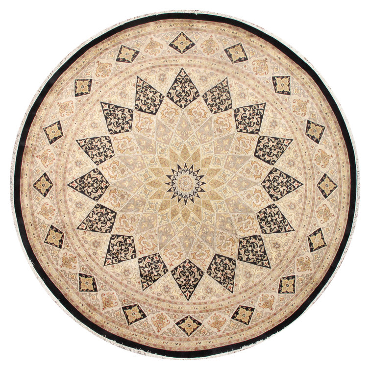 Elegance Unfurled 10' Black Round Hand-Knotted Wool Rug