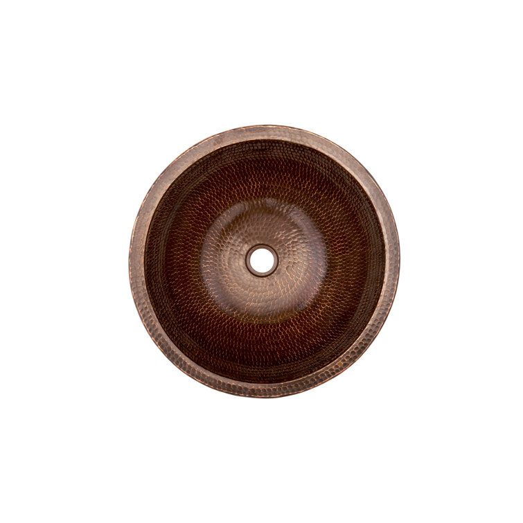 15'' Round Hammered Copper Vessel Sink with Skirted Rim