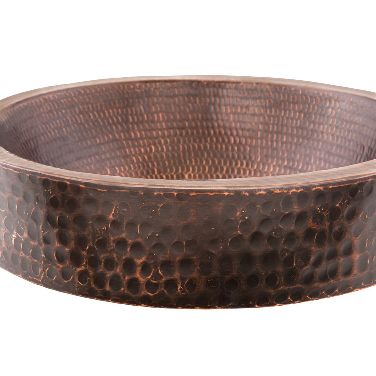 15'' Round Hammered Copper Vessel Sink with Skirted Rim