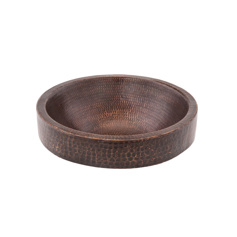 15'' Round Hammered Copper Vessel Sink with Skirted Rim
