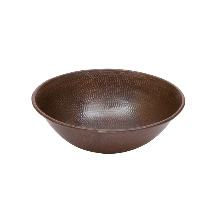 15" Round Hammered Copper Vessel Sink with Wired Rim