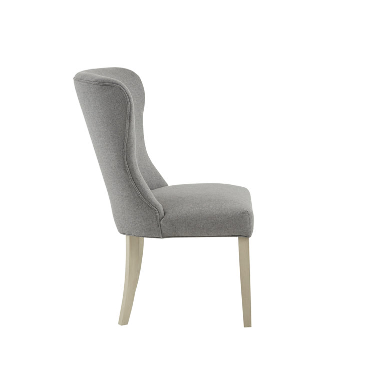 Light Grey Upholstered High Back Wood Side Chair