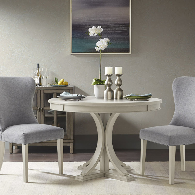 Light Grey Upholstered High Back Wood Side Chair