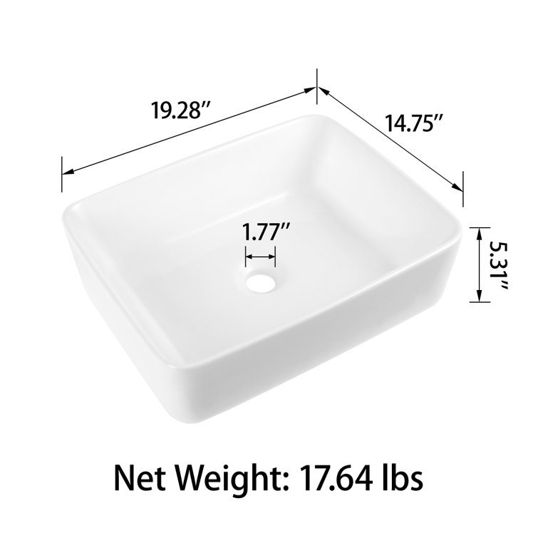 Sinber 16'' White Oval Ceramic Bathroom Vessel Sink