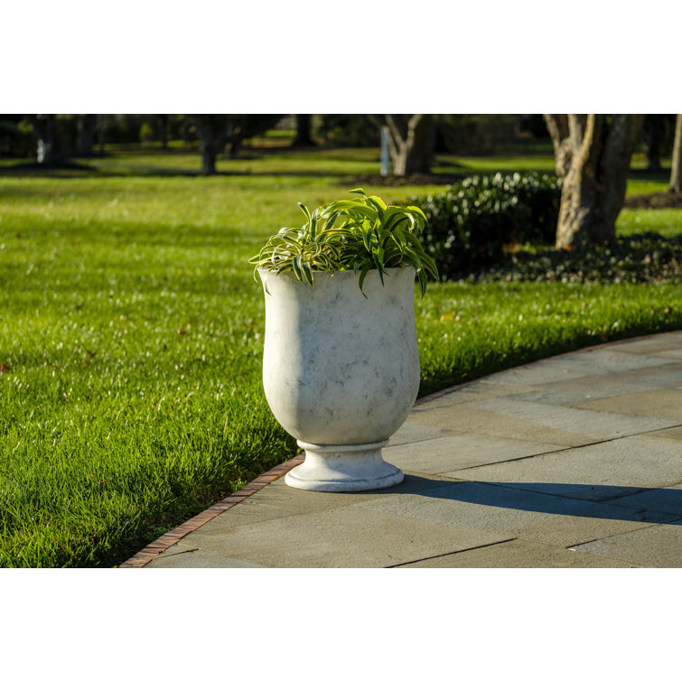 Large White Fiberstone Indoor/Outdoor Planter with Drainage Hole