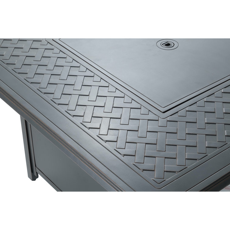 Heron 42" Square Black Gas Fire Pit Table with Clear Glass Beads