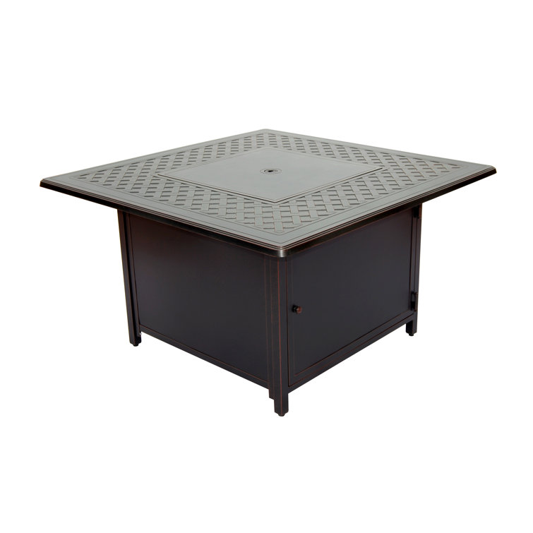 Heron 42" Square Black Gas Fire Pit Table with Clear Glass Beads