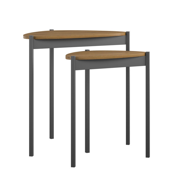 Tallulah Walnut Woodgrain & Gray Metal Triangular Nesting Tables