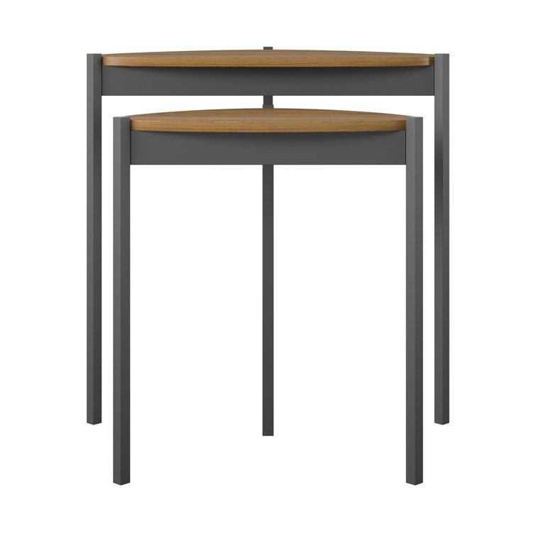 Tallulah Walnut Woodgrain & Gray Metal Triangular Nesting Tables