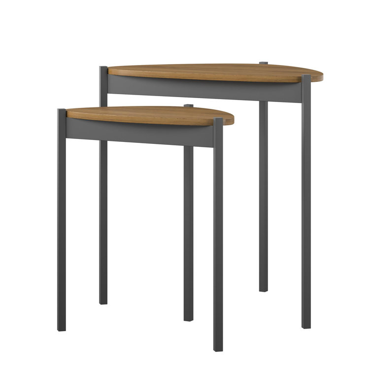 Tallulah Walnut Woodgrain & Gray Metal Triangular Nesting Tables