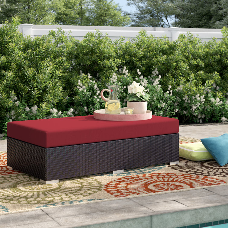 Convene Espresso Red Outdoor Patio Fabric Ottoman with Aluminum Frame