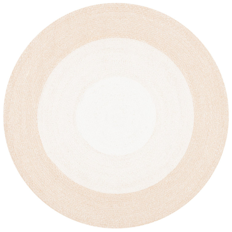 Handmade Beige and Ivory Round Synthetic Braided Rug, 5'