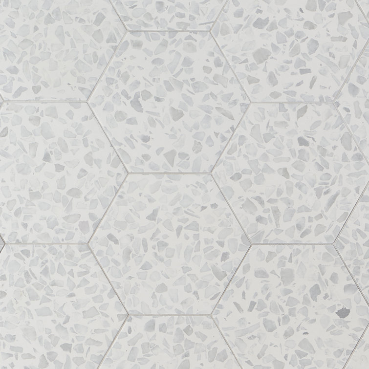 Fusion Hex Gray Terrazzo Matte Porcelain Floor and Wall Tile