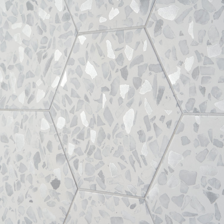 Fusion Hex Gray Terrazzo Matte Porcelain Floor and Wall Tile