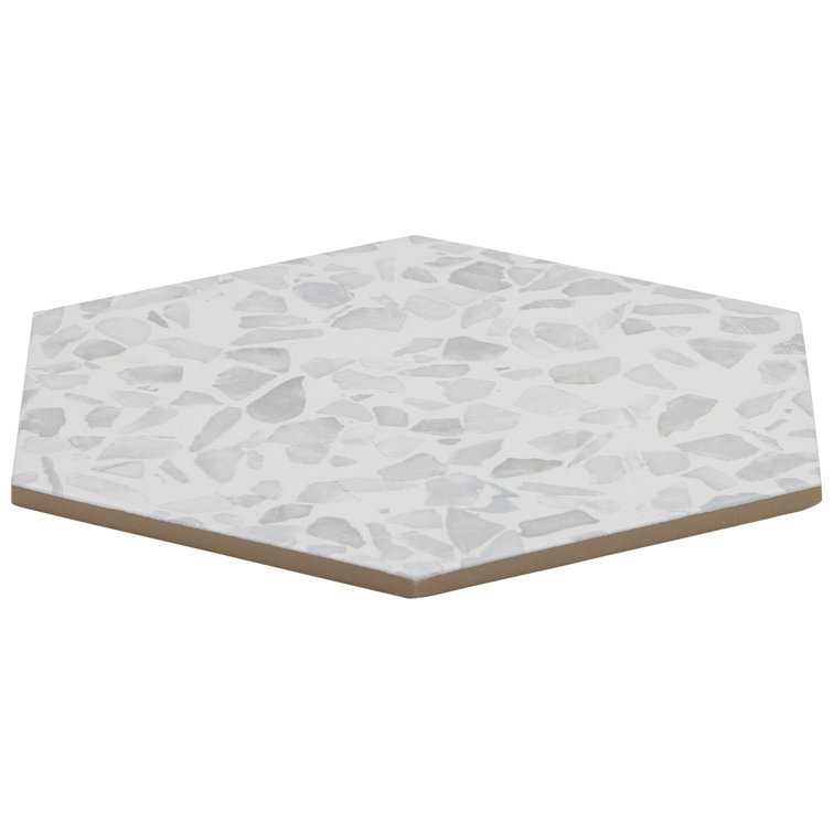 Fusion Hex Gray Terrazzo Matte Porcelain Floor and Wall Tile