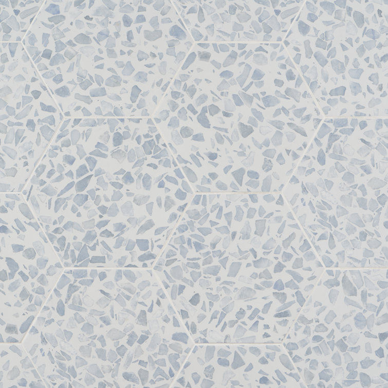 Fusion Hex Blue Terrazzo Matte Porcelain Floor and Wall Tile