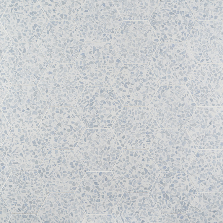Fusion Hex Blue Terrazzo Matte Porcelain Floor and Wall Tile