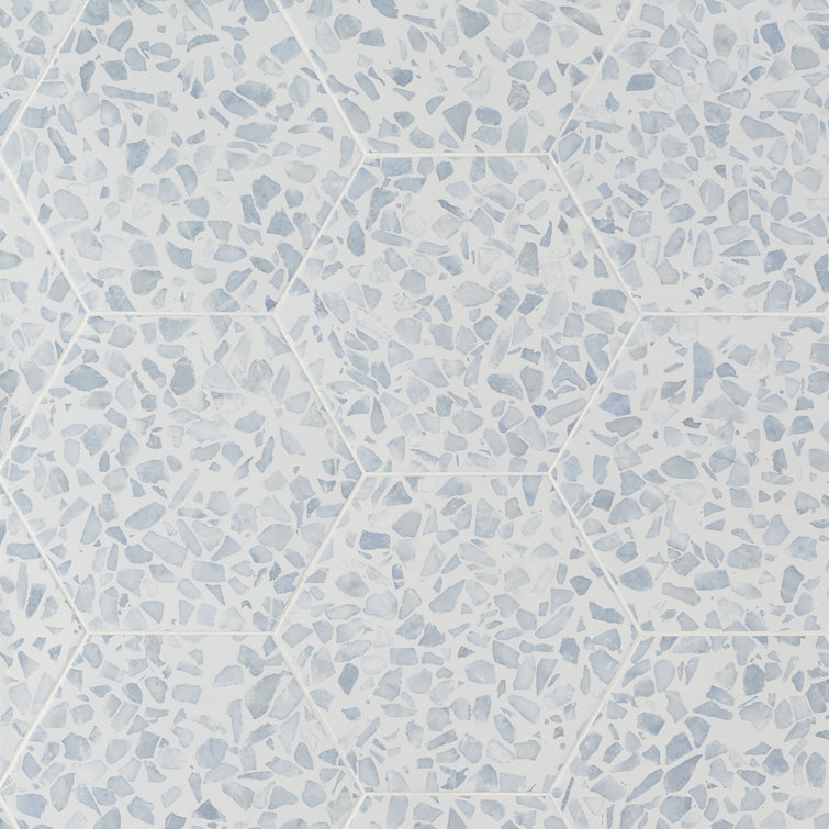 Fusion Hex Blue Terrazzo Matte Porcelain Floor and Wall Tile