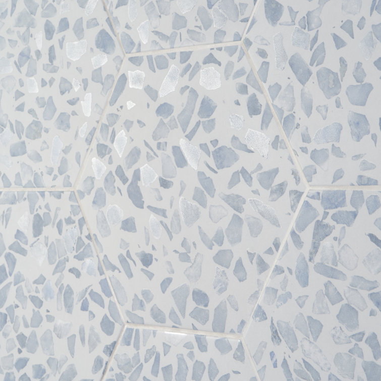 Fusion Hex Blue Terrazzo Matte Porcelain Floor and Wall Tile