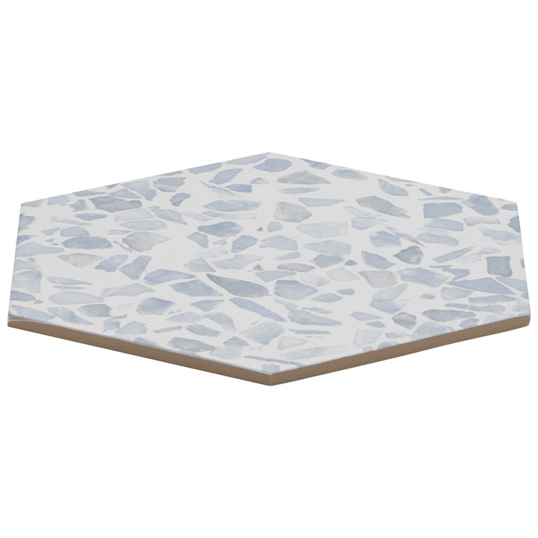 Fusion Hex Blue Terrazzo Matte Porcelain Floor and Wall Tile