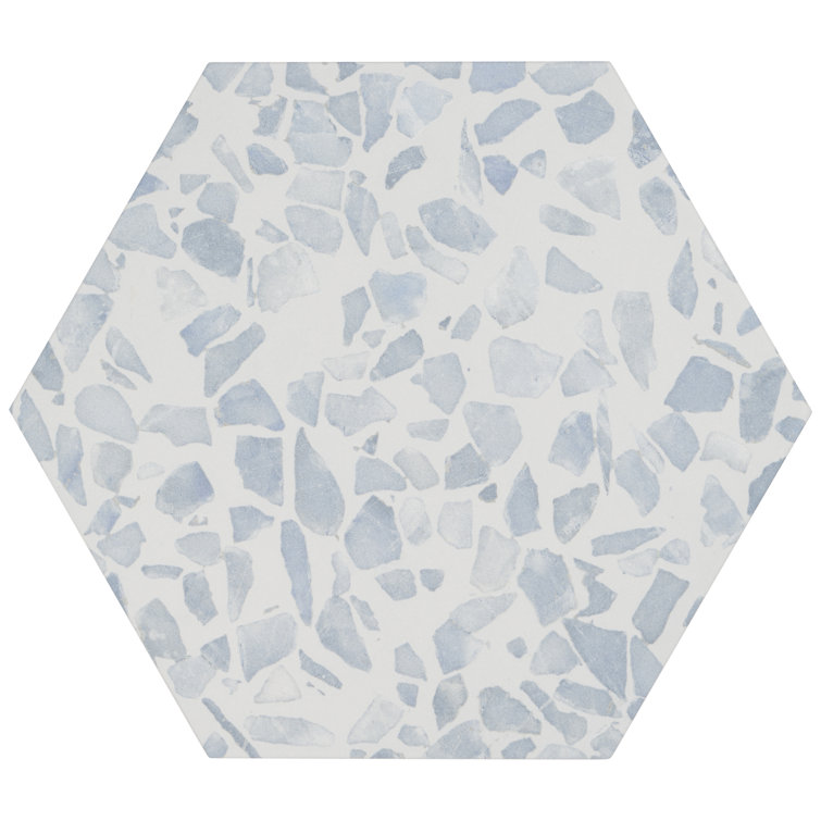 Fusion Hex Blue Terrazzo Matte Porcelain Floor and Wall Tile