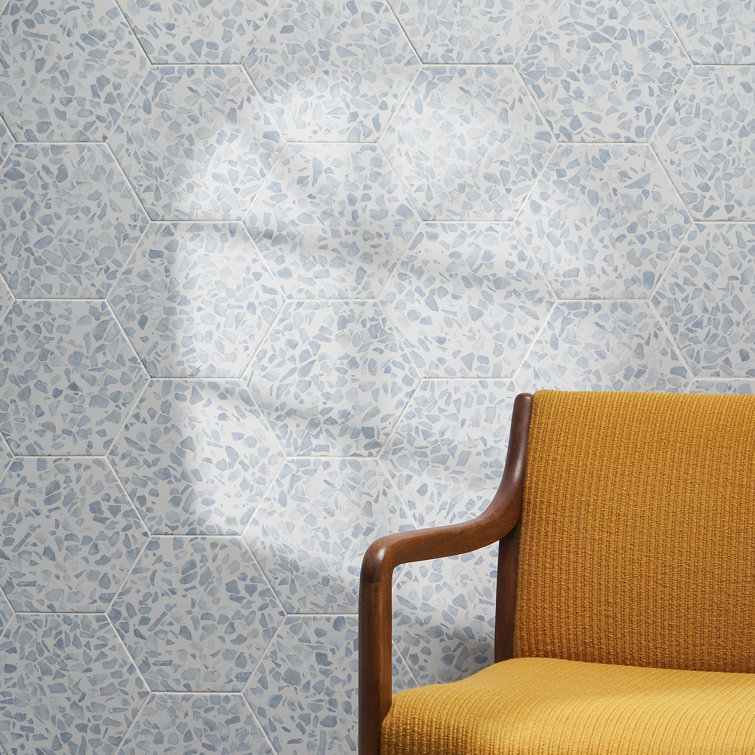 Fusion Hex Blue Terrazzo Matte Porcelain Floor and Wall Tile