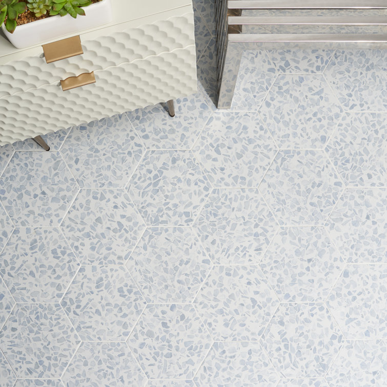 Fusion Hex Blue Terrazzo Matte Porcelain Floor and Wall Tile