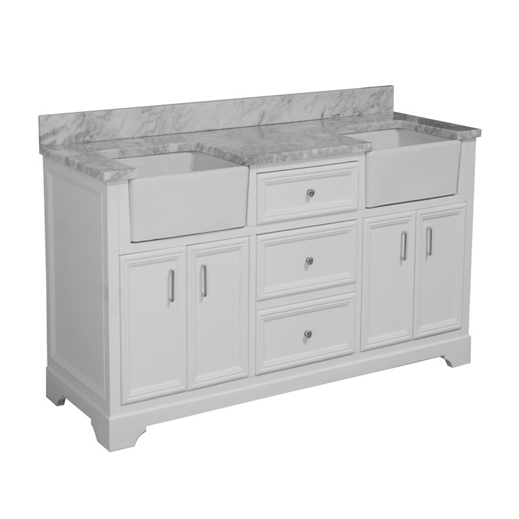 Franklin 72" White Double Bathroom Vanity with Carrara Marble Top