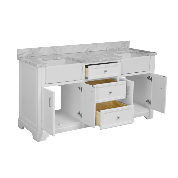 Franklin 72" White Double Bathroom Vanity with Carrara Marble Top