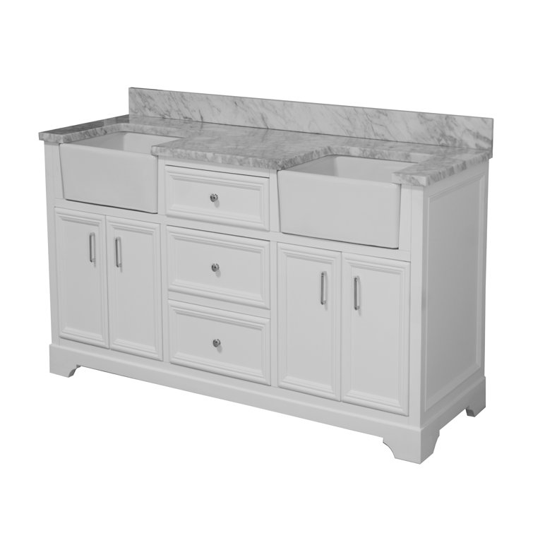 Franklin 72" White Double Bathroom Vanity with Carrara Marble Top