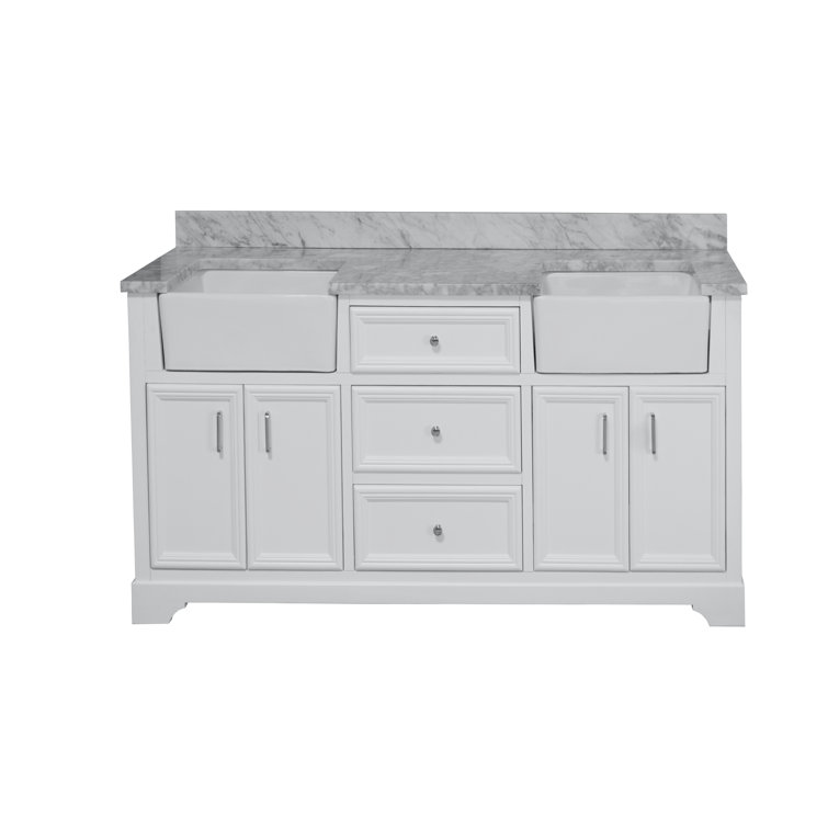 Franklin 72" White Double Bathroom Vanity with Carrara Marble Top