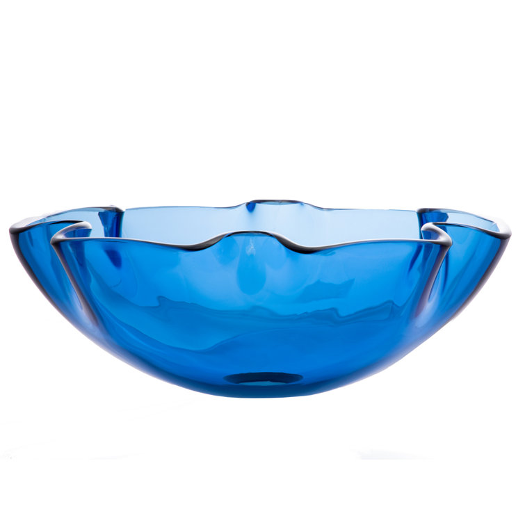 Eden Blue Wave Rim Tempered Glass Vessel Sink