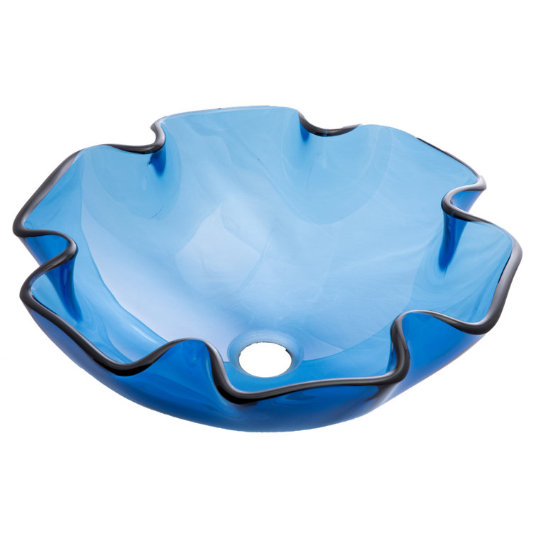 Eden Blue Wave Rim Tempered Glass Vessel Sink