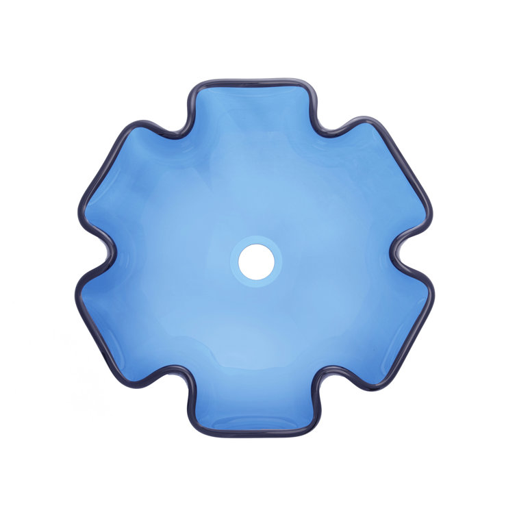 Eden Blue Wave Rim Tempered Glass Vessel Sink