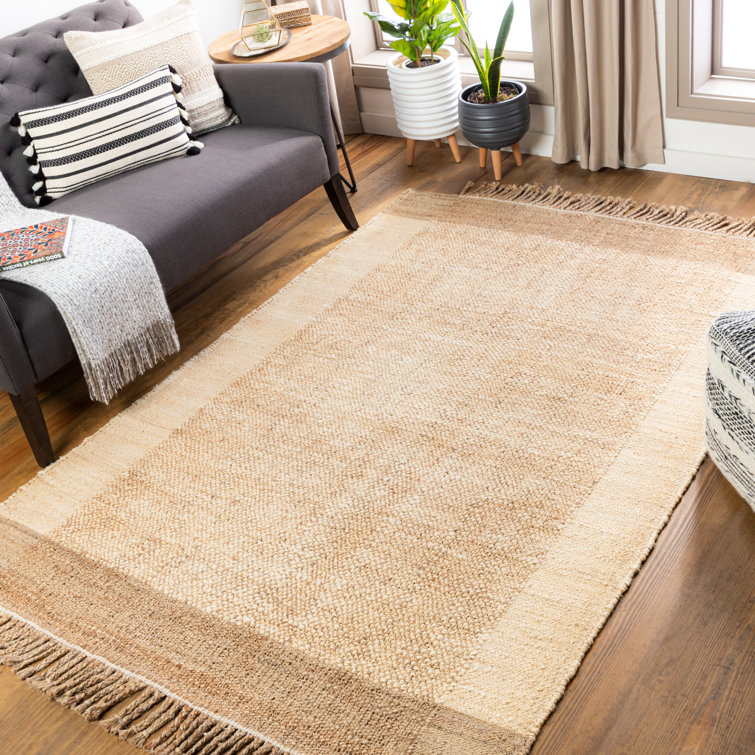 Handwoven Natural Jute Rectangular Rug with Braided Fringe - 5' x 7'