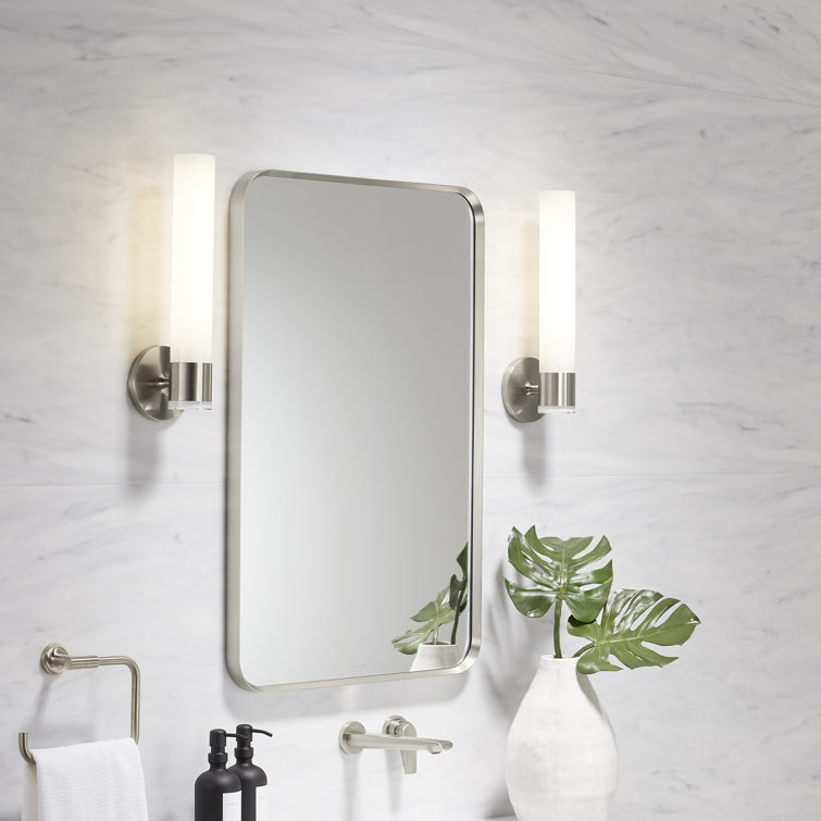 Essential Brushed Nickel 34" x 22" Rectangular Bathroom Vanity Mirror