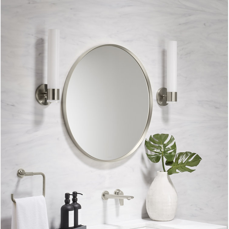 Essential 28" Brushed Nickel Round Metal Bathroom Vanity Mirror