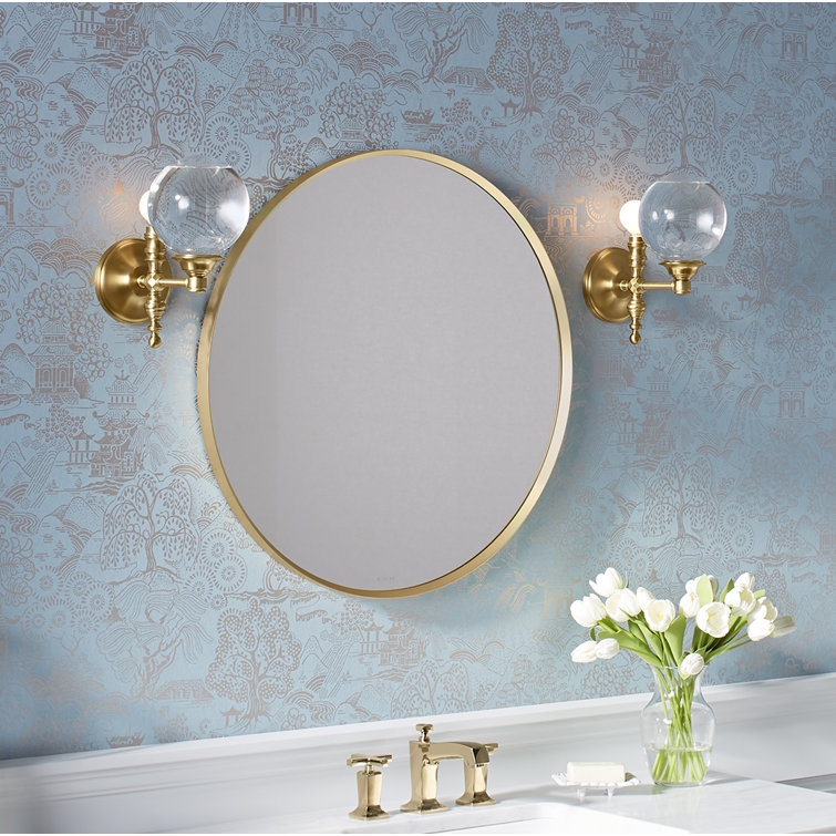 Transitional 28" Round Vanity Mirror in Moderne Brushed Gold