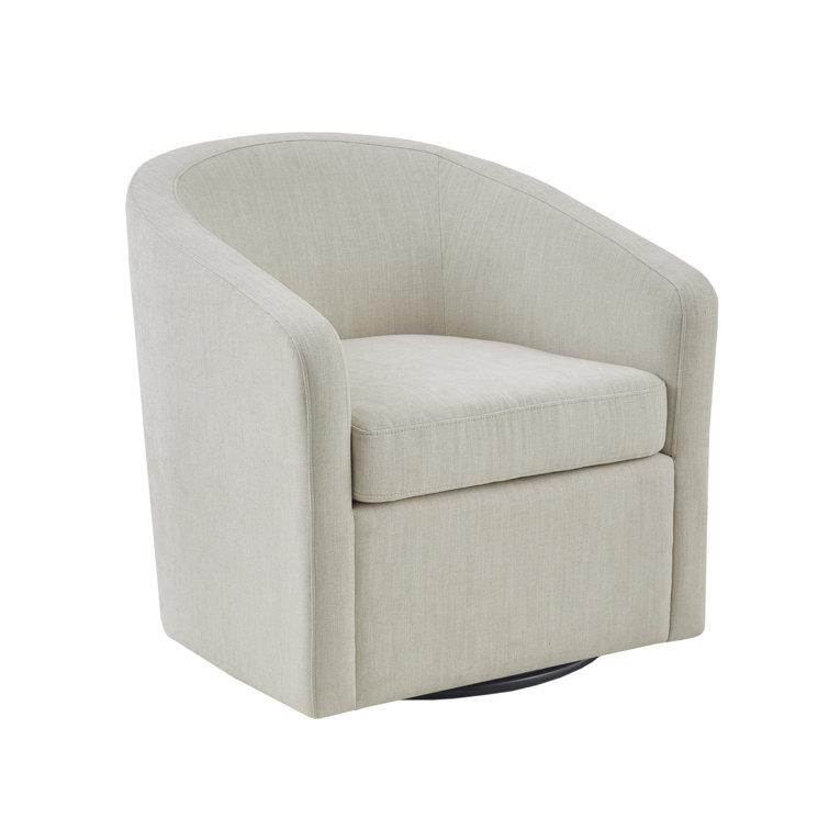 Ivory Velvet Barrel Swivel Chair with Metal Base