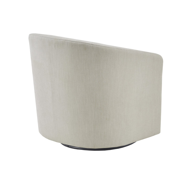 Ivory Velvet Barrel Swivel Chair with Metal Base