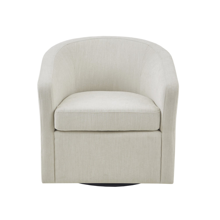 Ivory Velvet Barrel Swivel Chair with Metal Base