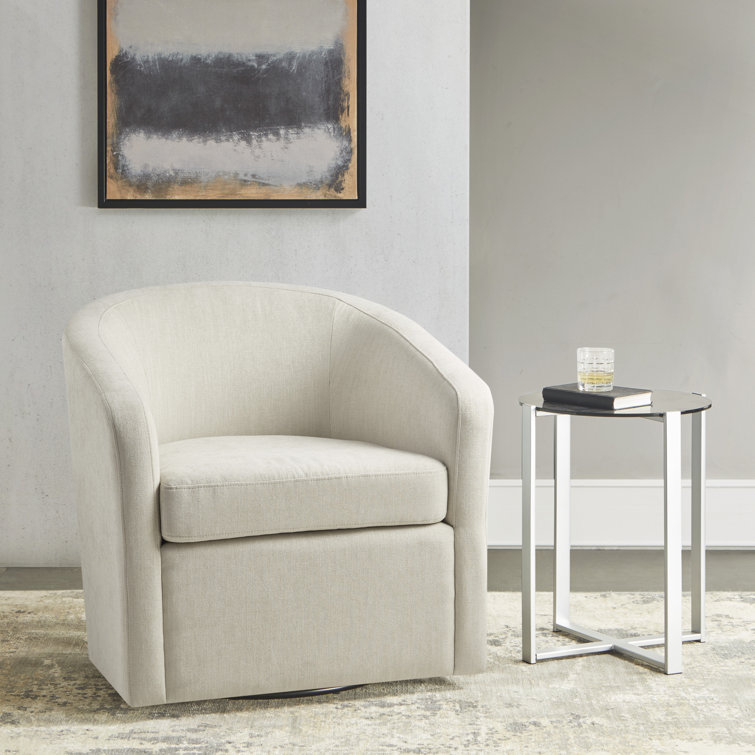 Ivory Velvet Barrel Swivel Chair with Metal Base