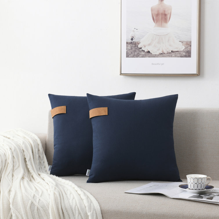 Square 100% Cotton Faux Leather Strap Throw Pillow Cover (Set of 2)
