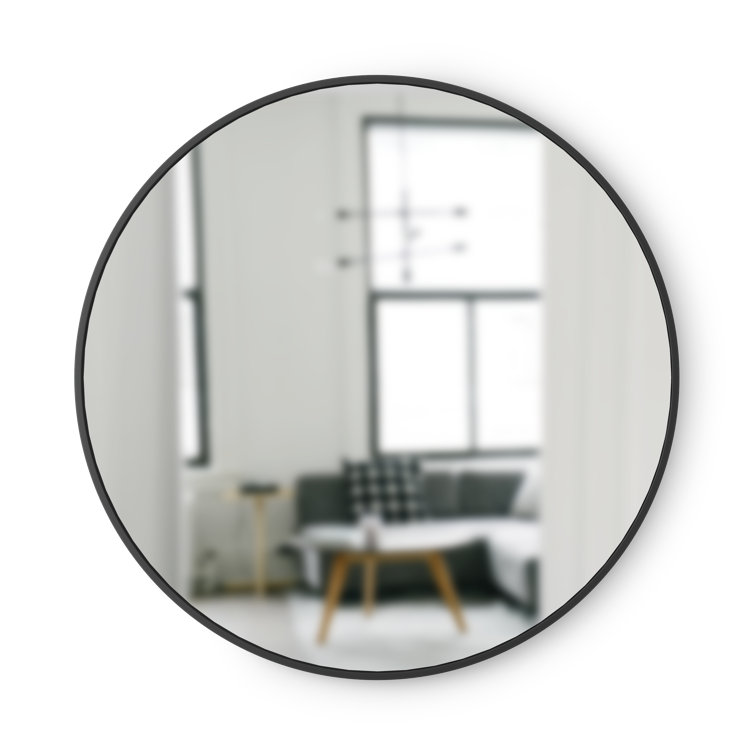15'' Round Industrial Rubber-Trimmed Wood Wall Mirror